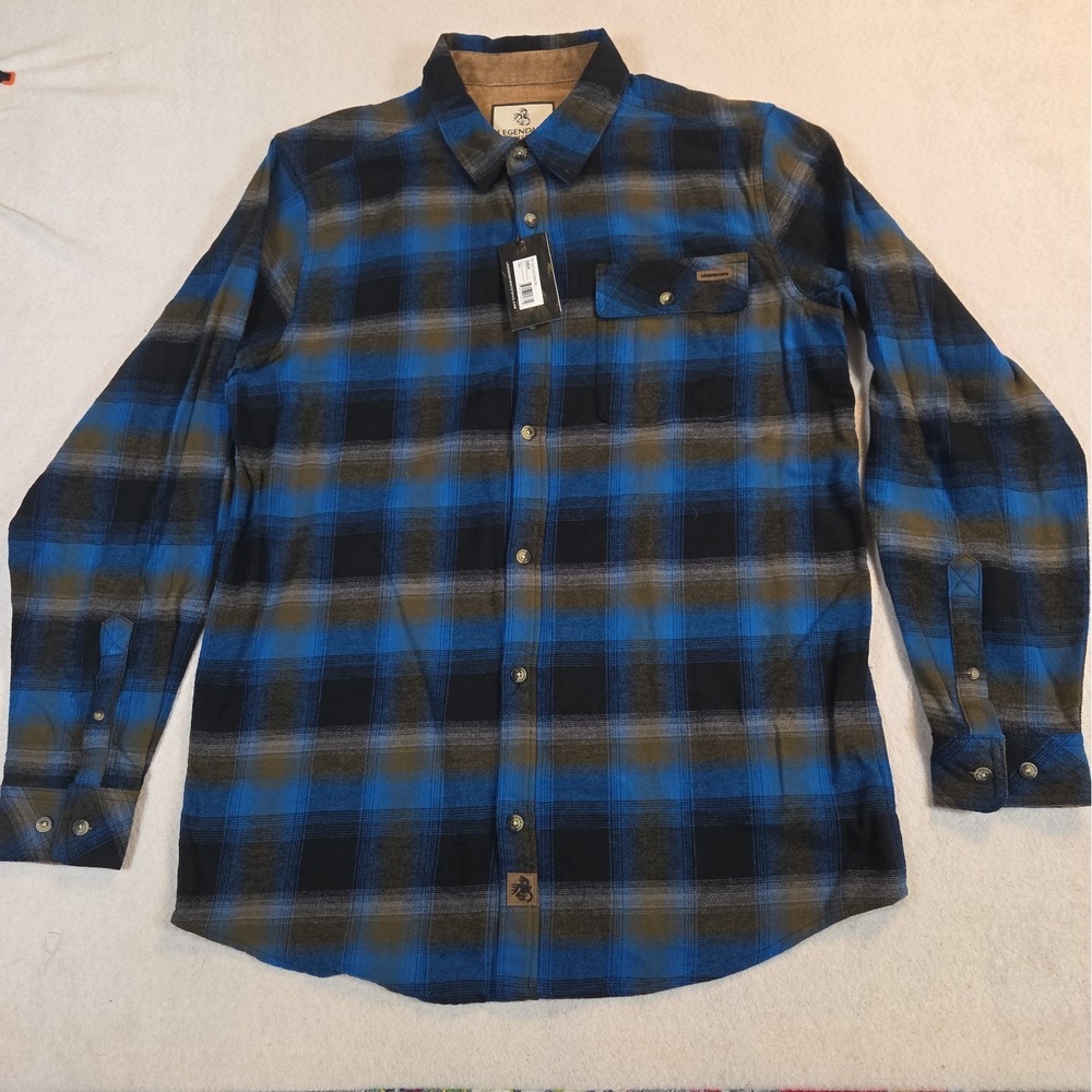 Legendary Whitetails Mens LT Navy Buck Camp Plaid Flannel Button Up Shirt NWT